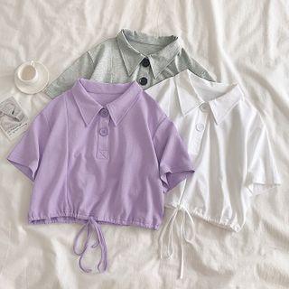 Collared Drawstring Short-sleeve T-shirt