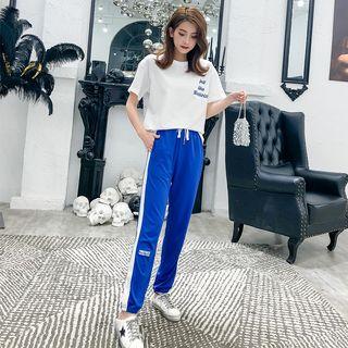Set: Elbow-sleeve Letter T-shirt + Sweatpants