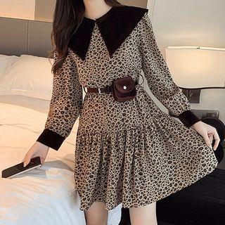 Set: Leopard Print Mini A-line Dress + Shawl
