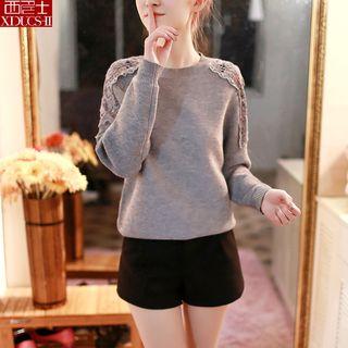 Lace Panel Batwing Knit Top