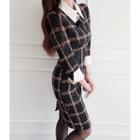 Contrast-trim Tweed Dress With Brooch