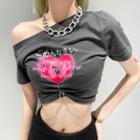 Cold-shoulder Heart Print Cropped T-shirt