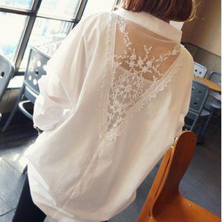 Lace Panel Open Placket Blouse