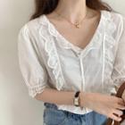 White Chiffon Lace V-neck Shirt