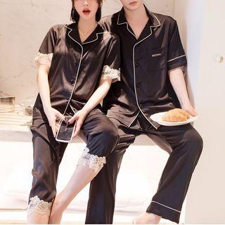 Set: Short-sleeve Satin Shirt + Pants