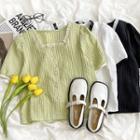 Puff-sleeve Ruffle Trim Square-neck Shirt