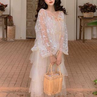 Mesh Spaghetti Strap Dress / Lace Light Jacket