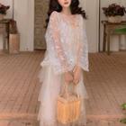 Mesh Spaghetti Strap Dress / Lace Light Jacket