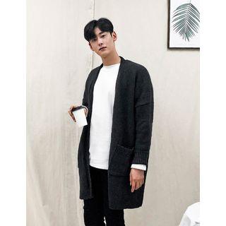 Drop-shoulder Long Wool Blend Cardigan