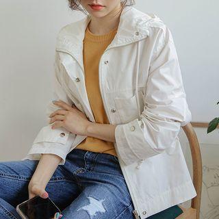 Hooded Snap-buttoned Zip-up Jacket