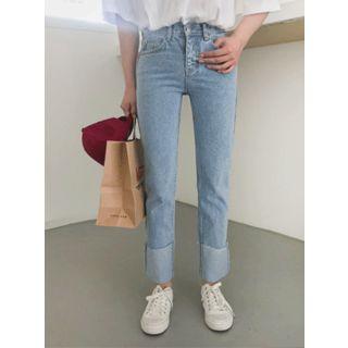 Tur-up Hem Straight -cut Jeans