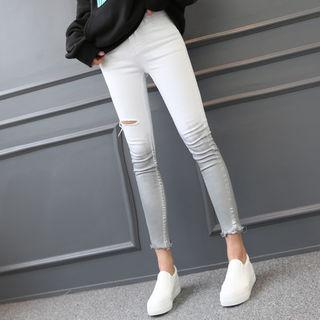 Banded-waist Fray-hem Gradient Pants