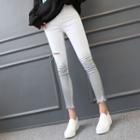 Banded-waist Fray-hem Gradient Pants