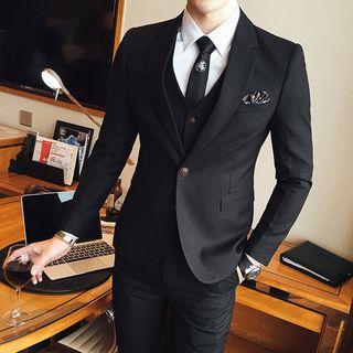 Set: Single Button Blazer + Vest + Slim Fit Dress Pants