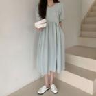 Short-sleeve Plain Loose Fit Dress Green - One Size