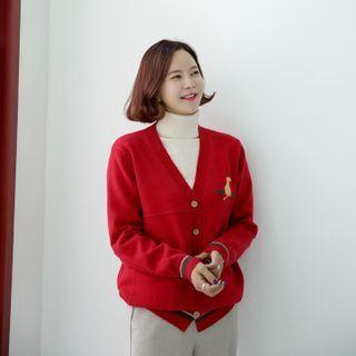 Fox Patterned Wool Blend Cardigan
