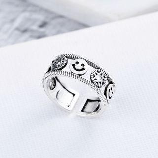 Smiley Face & Star Layered Open Ring Adjustable - As Shown In Figure - One Size