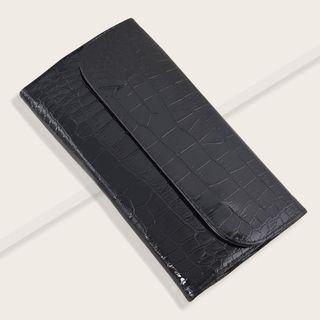 Faux Leather Makeup Brush Bag Crocodile Grain - Black - One Size