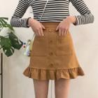 High-waist Wood Ear Trim Pocket-detail Mini Skirt
