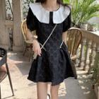 Short-sleeve Collar Embellished Mini A-line Dress