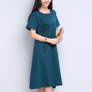 Short-sleeve Frilled Trim A-line Dress