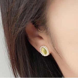 Embellished Clip On Earring 1 Pair - Green - One Size