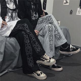 High-waist Paisley Print Straight-cut Pants