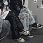 High-waist Paisley Print Straight-cut Pants