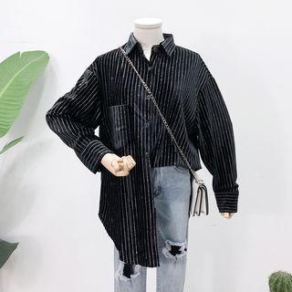 Glitter Striped Shirt Black - One Size