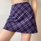 Purple Plaid High-waist A-line Skirt