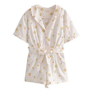 Floral Embroidered Tie-waist Romper