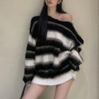 Off-shoulder Striped Chunky Sweater Dress Sweater - Stripe - One Size