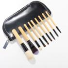Set Of 9: Wooden Handle Makeup Brush Set Of 9 - Yellow - One Size