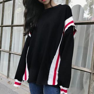 Long-sleeve Contrast-trim Loose-fit Top