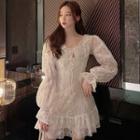 Scoop-neck Bell-sleeve A-line Mini Lace Dress