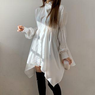 Frilled Smocked-trim Shirtdress