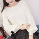 Balloon-sleeve Sweater / Plaid A-line Skirt / Set