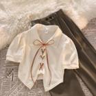 Short-sleeve Lace-up Top / High Waist Wide Leg Pants