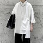 3/4-sleeve Plain Asymmetrical Shirt
