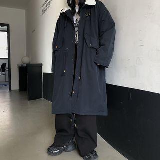 Fleece Collar Coat Dark Blue - One Size
