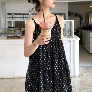 Spaghetti Strap Polka Dot A-line Midi Dress / Midi Skirt
