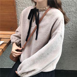 Ribbon-neck Furry Sweatshirt
