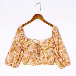 Puff-sleeve Floral-print Cropped Top