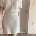[cle.] Band-waist Knit Miniskirt