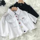 Front Pocket Buttoned Short-sleeve Cropped Shirt