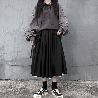 Reversible Two-tone A-line Midi Skirt Black - One Size