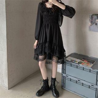 Square-neck Lace Panel A-line Dress