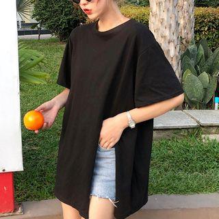 Elbow-sleeve Slit-sided Oversized Top