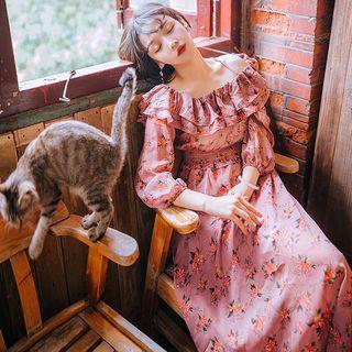 Cold Shoulder 3/4-sleeve Maxi A-line Dress