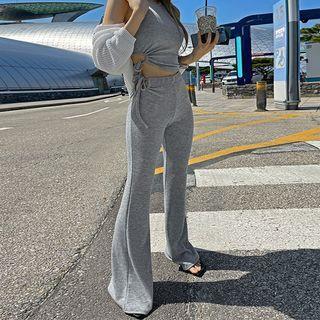 Cutout Drawstring-side Boot-cut Pants